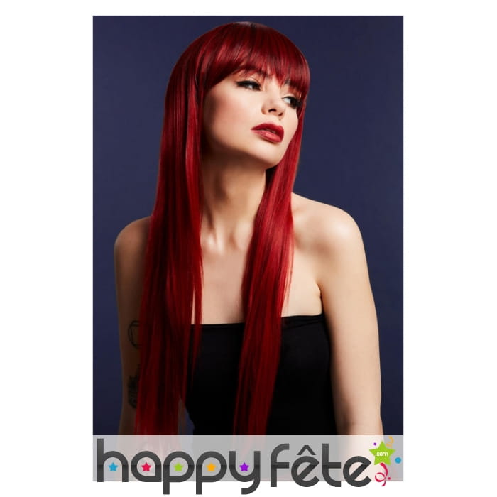Longue perruque lisse rouge rubis avec frange