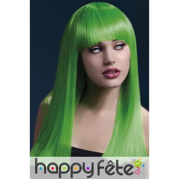 Longue perruque lisse vert néon de 48cm