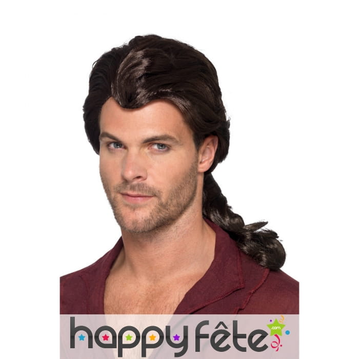 Longue perruque marron avec queue pour homme
