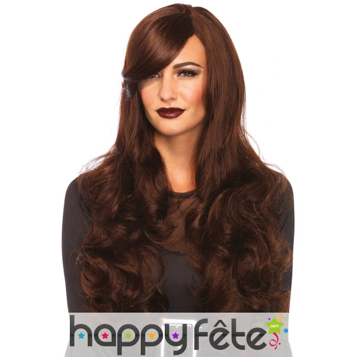 Longue perruque marron ondulée synthétique