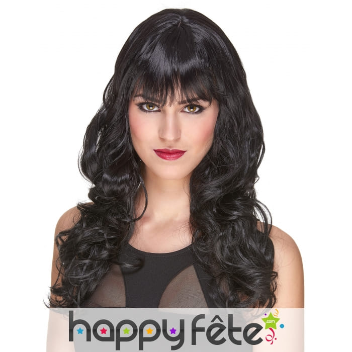 Longue perruque noire 3/4 bouclée