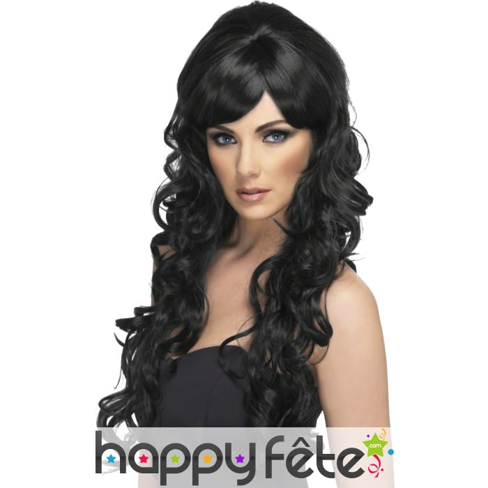 Longue perruque noire aux pointes ondulées