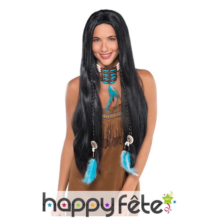 Longue perruque noire avec tresses pour femme