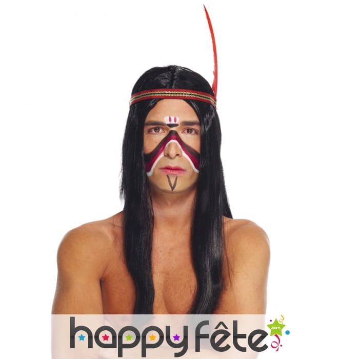 Longue perruque noire d'indien pour homme