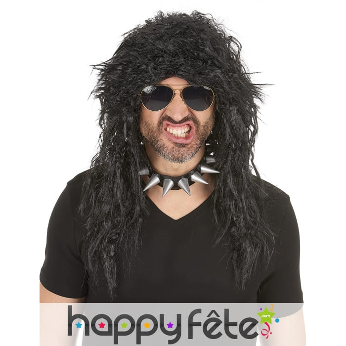 Longue perruque noire de hard rockeur