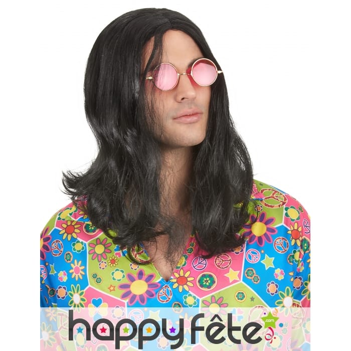 Longue perruque noire de hippie pour homme