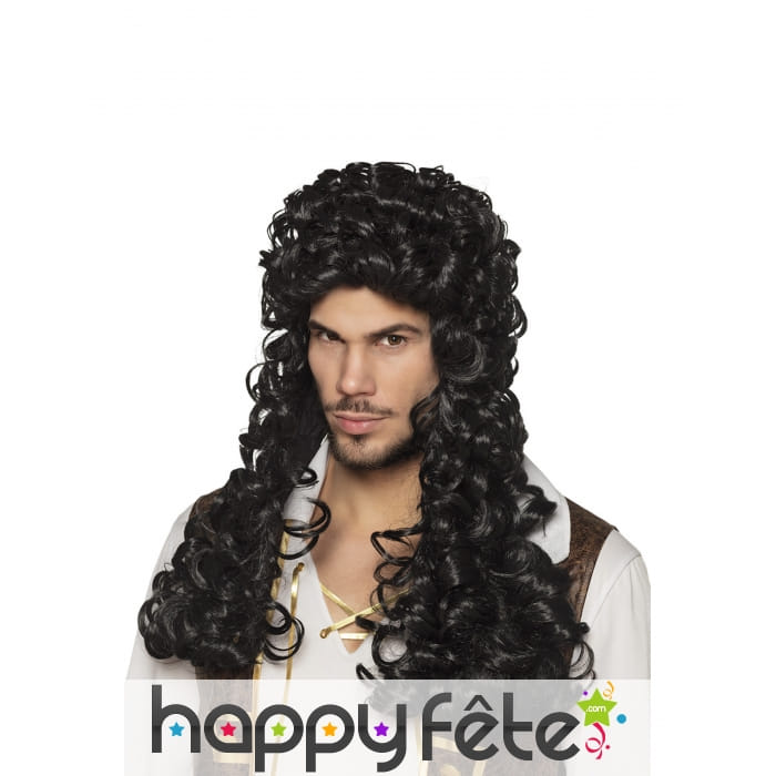 Longue perruque noire de pirate bouclée pour homme