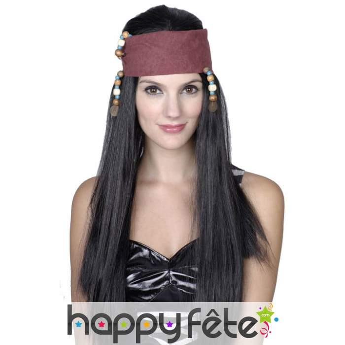Longue perruque noire de pirate pour femme