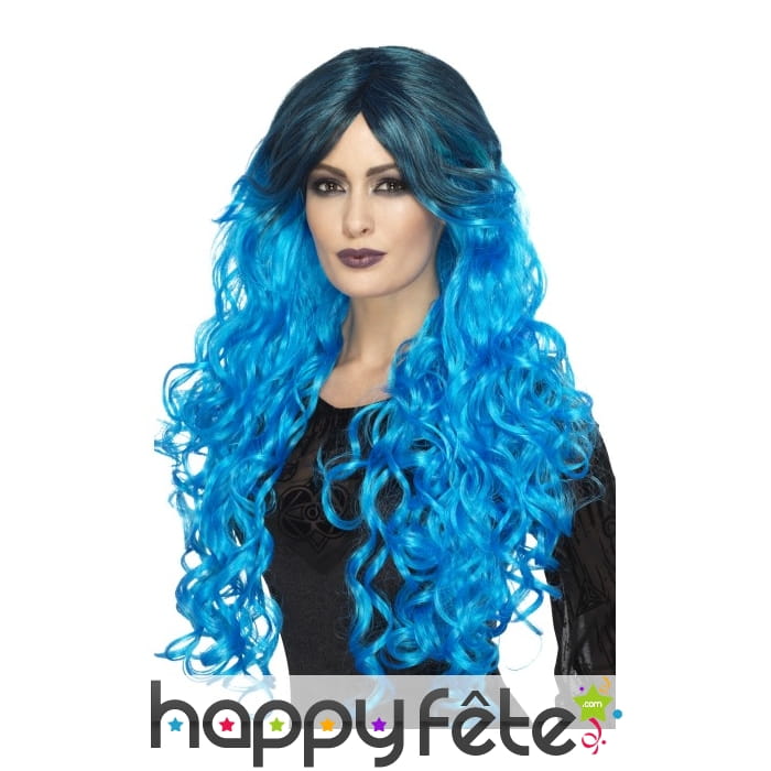 Longue perruque ondulée bleu électrique gothique