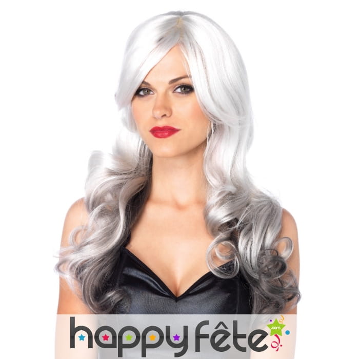 Longue perruque ondulée dégradée grise