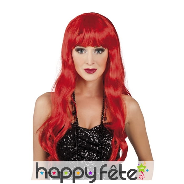 Longue perruque ondulée rouge avec frange