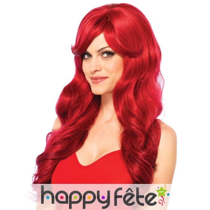 Longue perruque ondulée rouge unie glamour