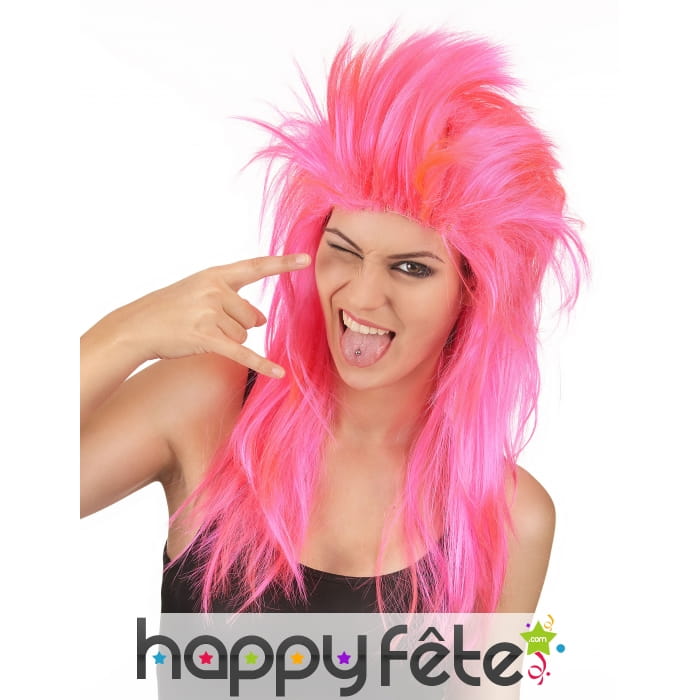 Longue perruque rock star rose unie