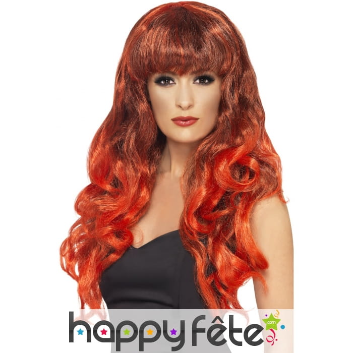 Longue perruque rouge de sirène, bouclée