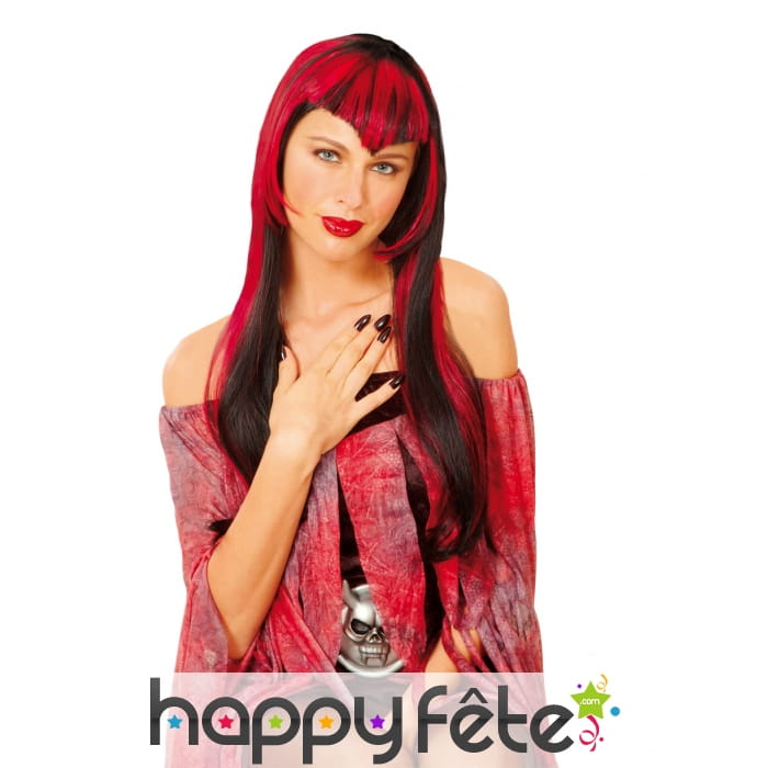 Longue perruque rouge et noire de vampire
