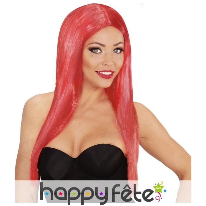 Longue perruque rouge lisse raie centrale
