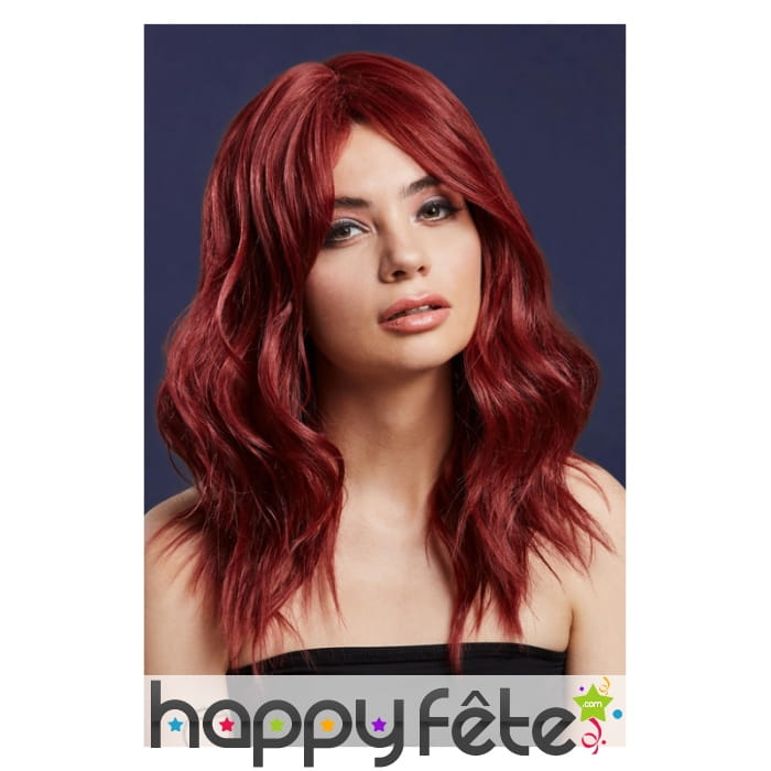 Longue perruque rouge rubis wavy