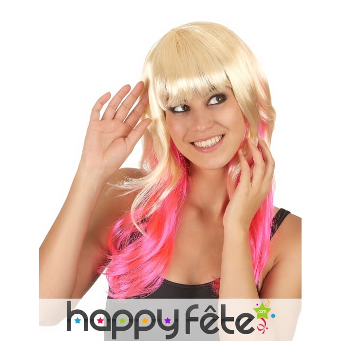 Longue perruque Tie and Dye blond et rose