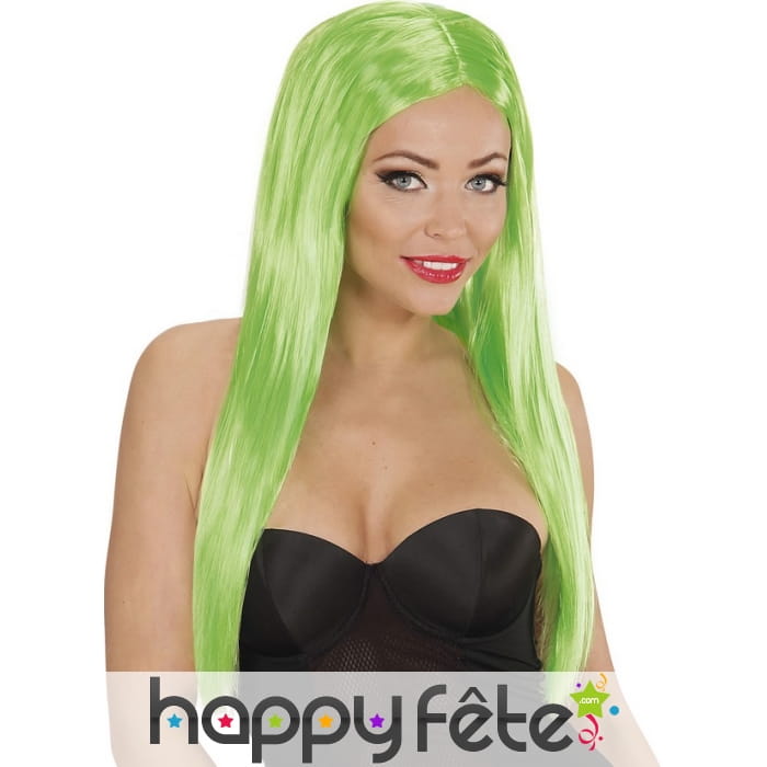 Longue perruque verte lisse raie centrale