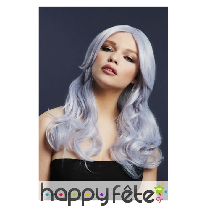 Longue perruque violet argenté ondulée