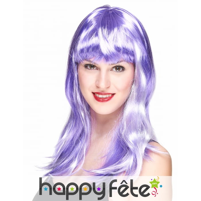 Longue perruque violette et blanche