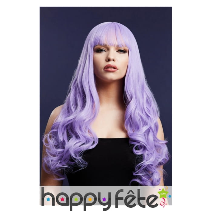 Longue perruque violette ondulée avec frange