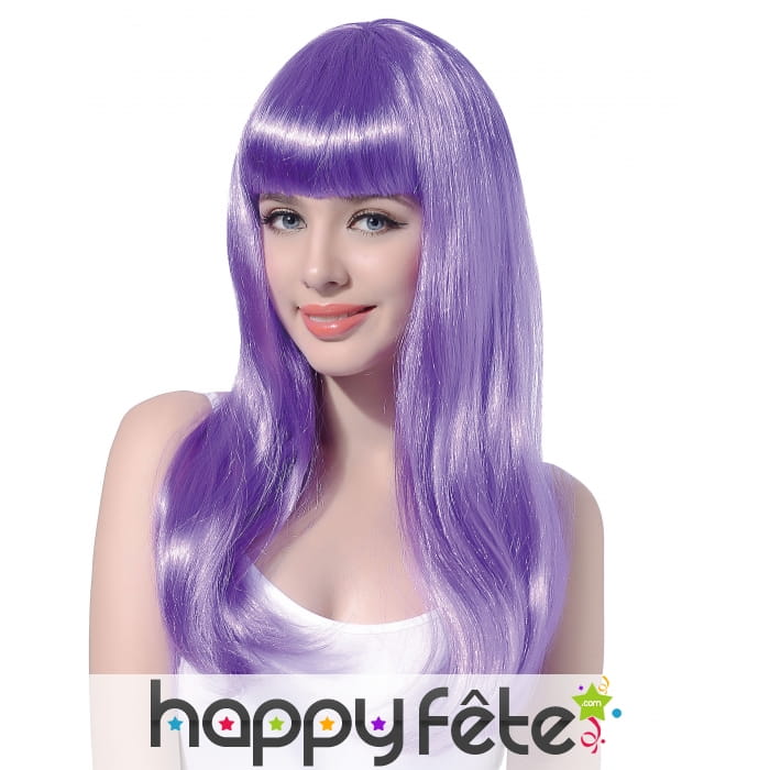 Longue perruque violette pâle avec frange droite