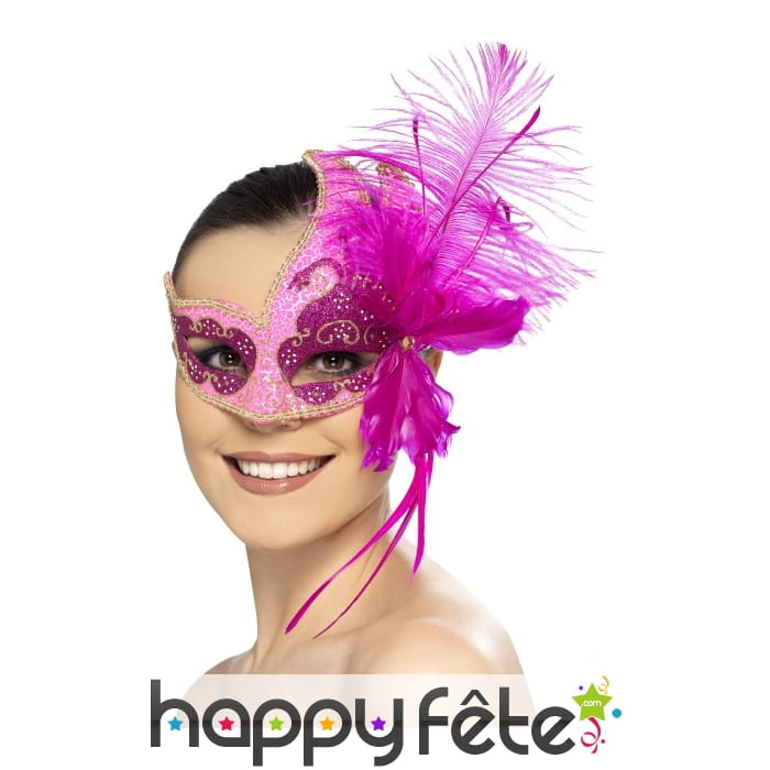 Loup rose à plumes, carnaval de Venise