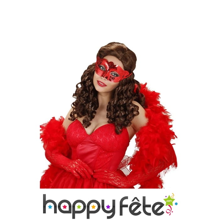 Loup rouge argenté métallisé avec ruban assorti