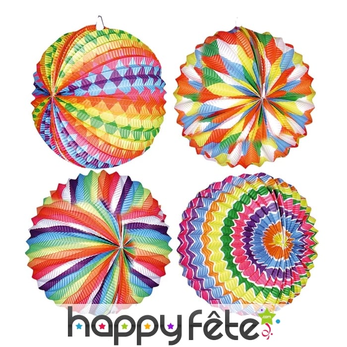 Lampion rond ballon bariolé de 25 cm