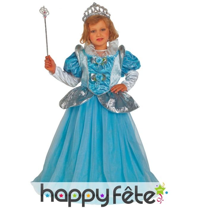 Large robe bleue de princesse pour enfant