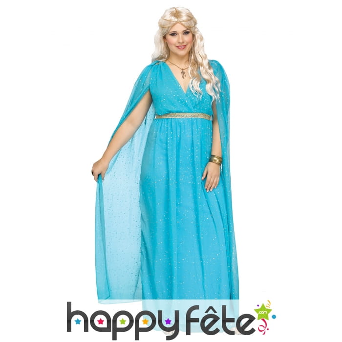 Longue robe bleue de déesse romaine grande taille