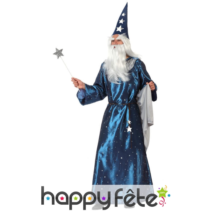 Longue robe bleue de magicien pour homme