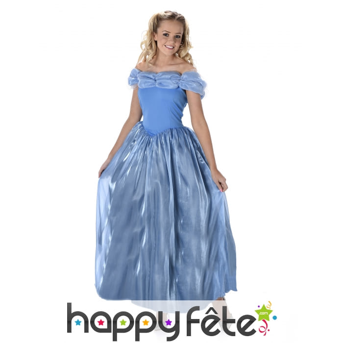 Longue robe bleue unie de princesse pour femme