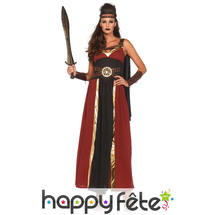 Longue robe bordeaux noire de guerrière romaine