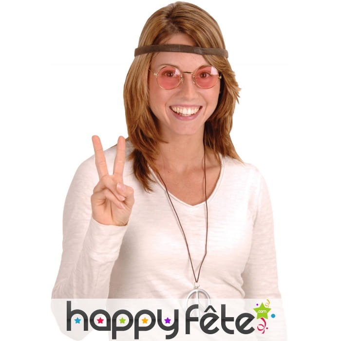 Lunettes rondes, bandeau et collier hippie