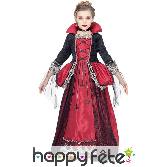 Longue robe de fille vampire élégante, rouge noire