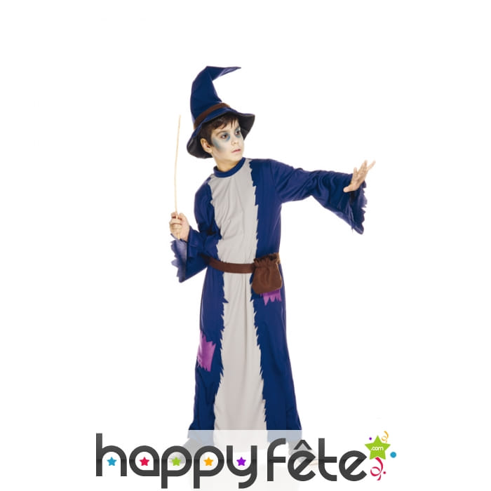 Longue robe de petit sorcier bleu gris