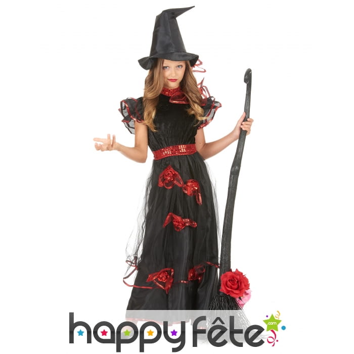 Longue robe de petite sorcière avec voile et rose