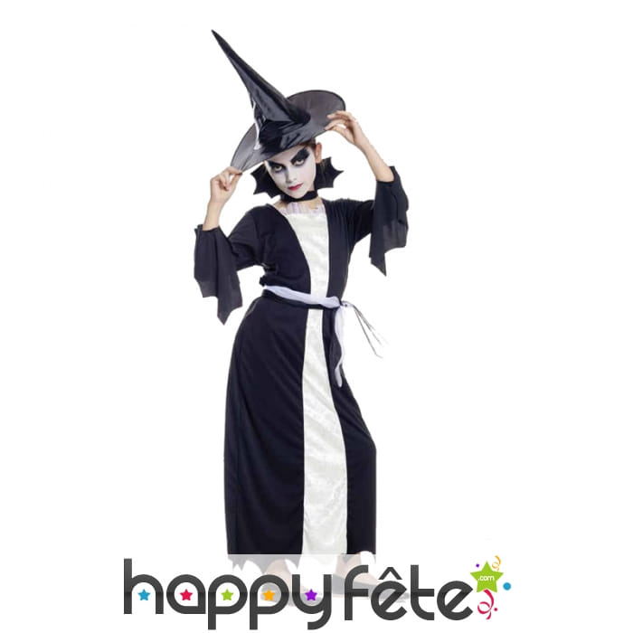 Longue robe de petite sorcière noire et blanche