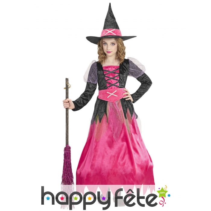 Longue robe de petite sorcière rose et noir