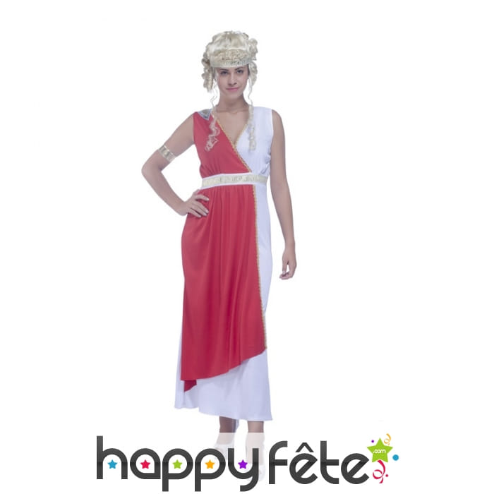 Longue robe de romaine blanche et rouge
