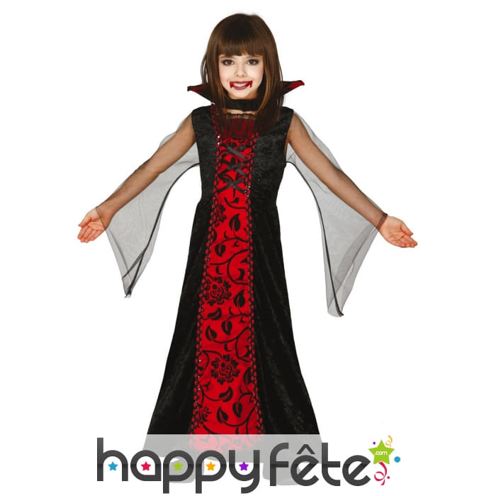 Longue robe de vampire noire et rouge pour enfant