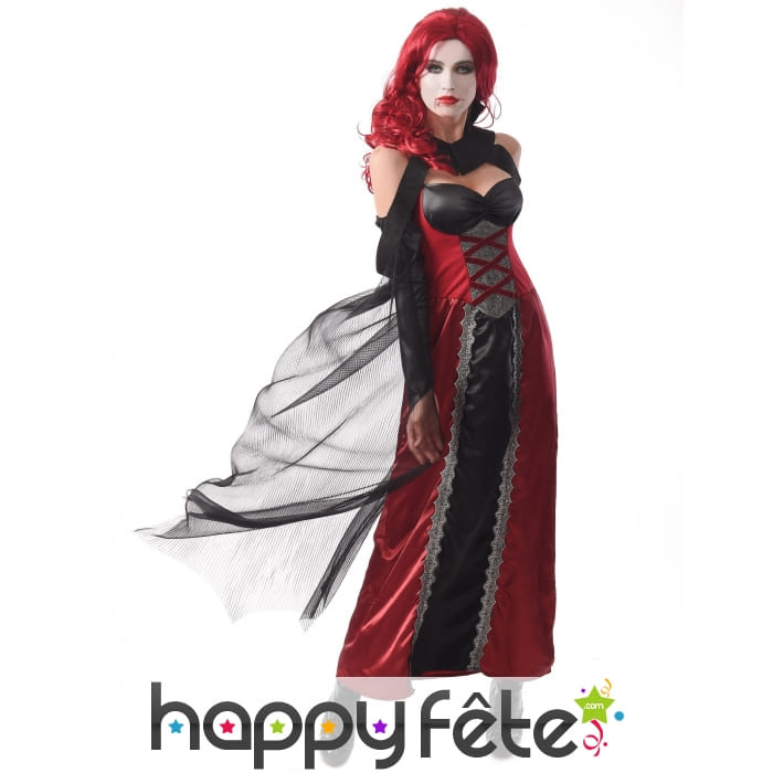 Longue robe de vampire noire rouge sexy pour femme