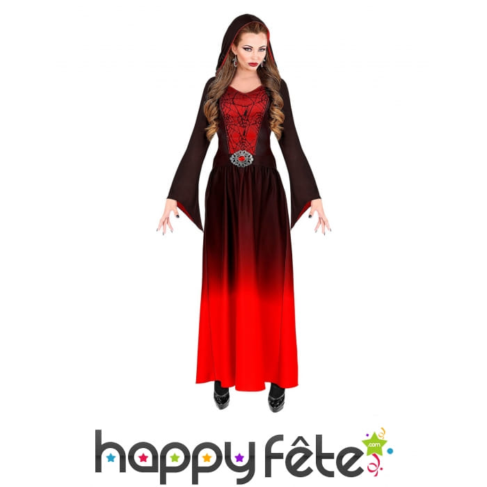 Longue robe dégradée rouge de sorcière pour femme