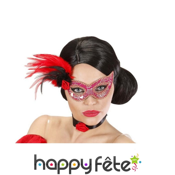 Loup rose doré avec plumes rouges et noires