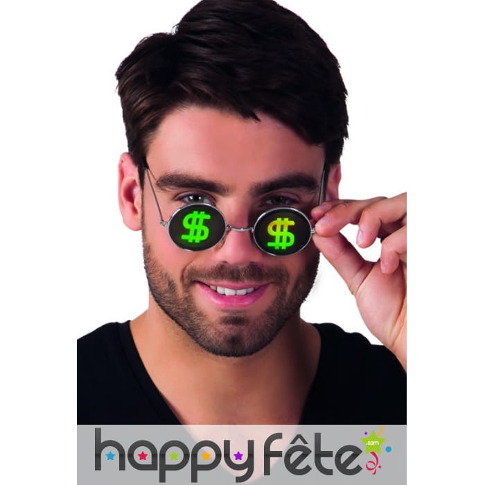 Lunettes rondes dollar en hologramme