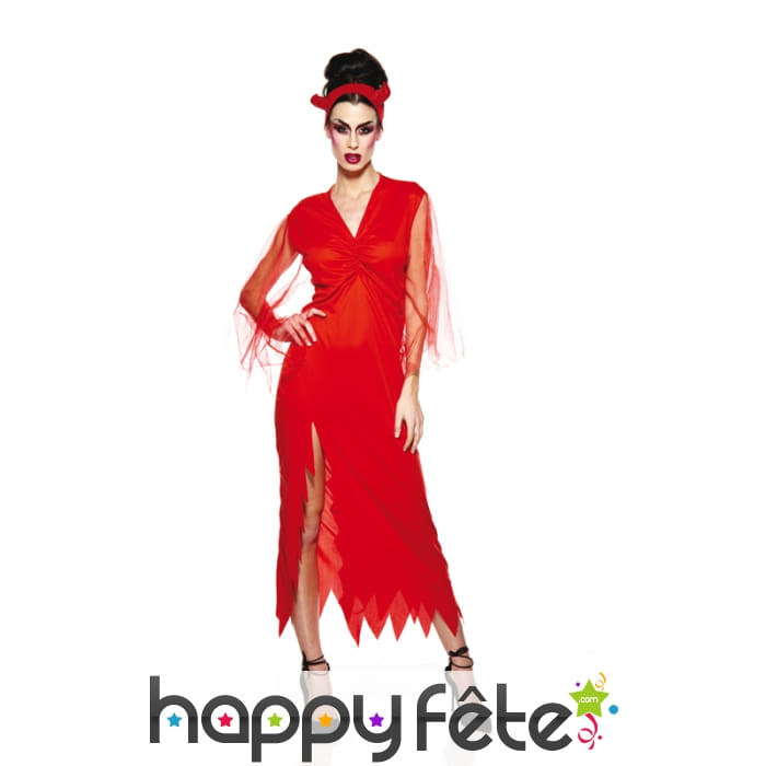 Longue robe échancrée rouge unie de diablesse