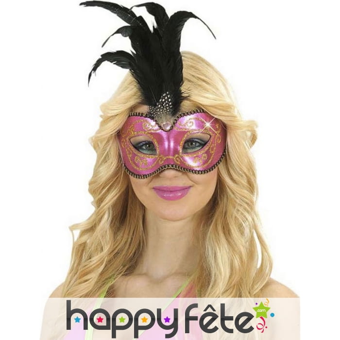 Loup rose et doré avec plume noire centrale