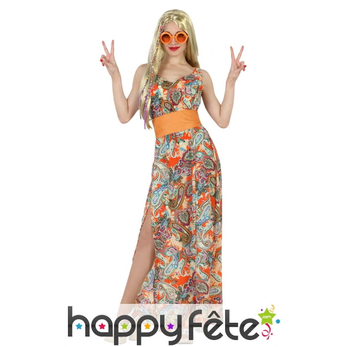 Longue robe hippie colorée et imprimée